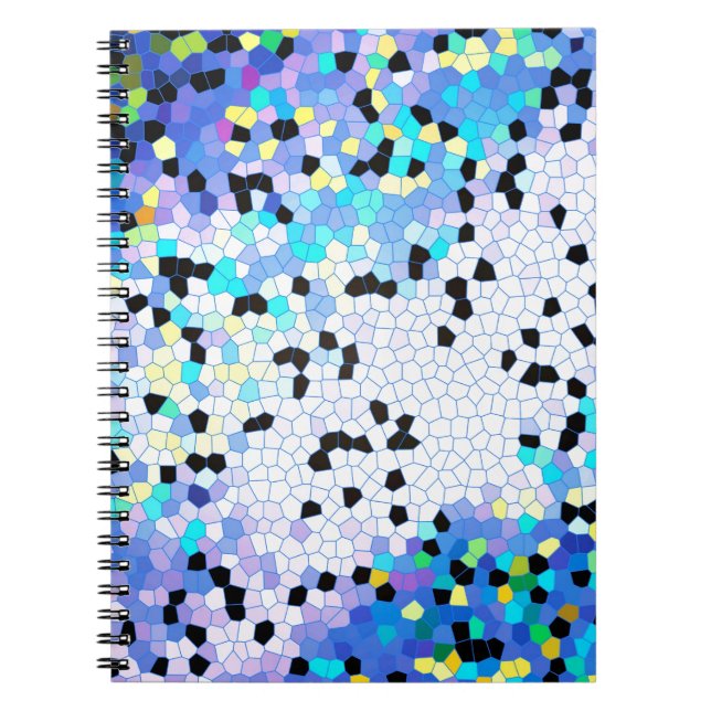Purple Periwinkle Blue & Black Mosaic Pattern Spiral Notebook (Front)