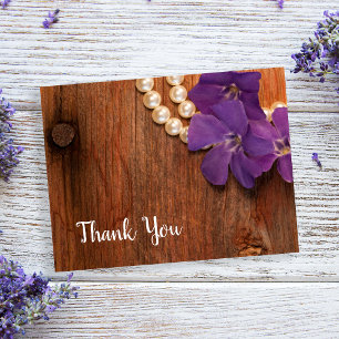 Purple Periwinkle, Pearls and Barn Wood Thank You Postcard