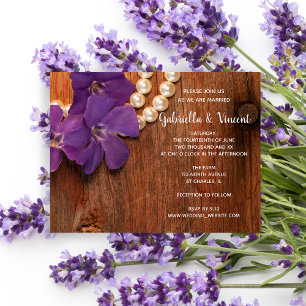 Purple Periwinkle Pearls Barn Wood Country Wedding Magnetic Invitation