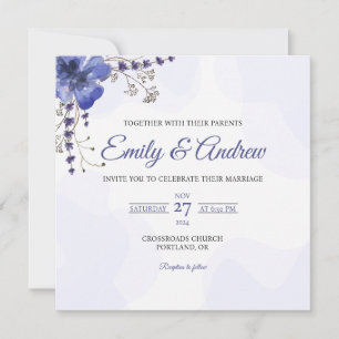 Purple Periwinkle Watercolor Floral Square Wedding Invitation