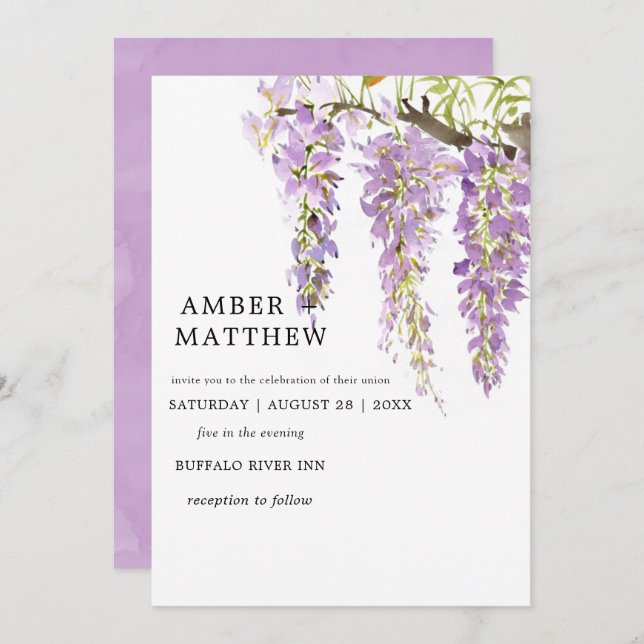 Purple Periwinkle Watercolor Wisteria Wedding (Front/Back)