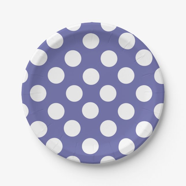 purple periwinkle | white polka dots paper plate (Front)
