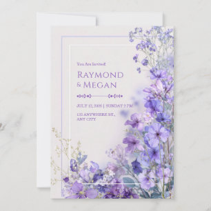 Purple Periwinkle Wildflower Romantic Frame Invitation