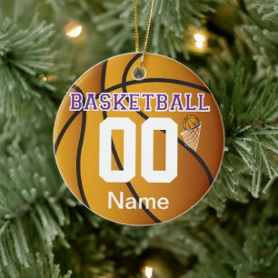 Purple Personalise Basketball Number Ornament