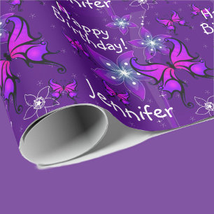 Purple Personalise Name Butterfly Roll of Wrapping Paper
