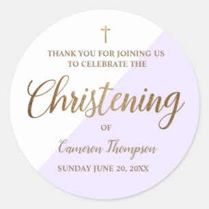 Purple Personalised Baby Christening thank you Classic Round Sticker