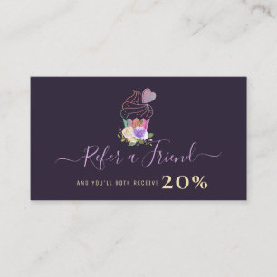 purple personalised cakery business referral card