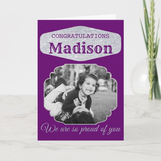 Purple Personalised Glitter Graduation Card (Front)