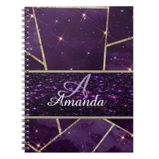 purple personalised glittery spiral Notebook