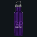 Purple Personalised Modern Monogram Initial 710 Ml Water Bottle<br><div class="desc">Professional and understated personalised purple and grey water bottle with a simple custom masculine monogram with 2 initial letters,  and name you can edit to any fonts or colours to design a an elegant metal water bottle that looks great at the office or school with a classic design.</div>