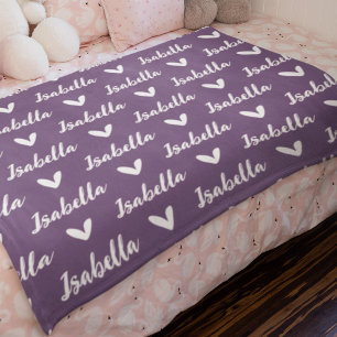 Purple Personalised Name Blanket with Hearts