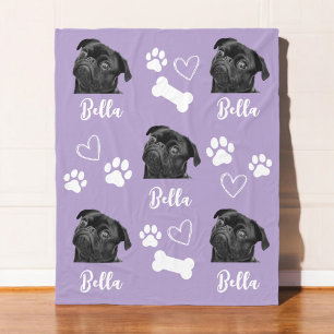 Purple Personalised Paw Print Dog Lover Photo Fleece Blanket