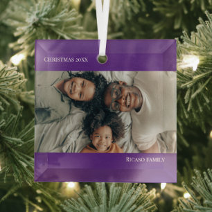 Purple Personalised Photo Christmas Glass Tree Decoration