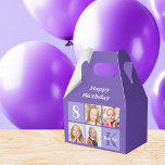 Purple Personalised Photo Cute Birthday Party Favour Box<br><div class="desc">Cute 4 photo personalised happy birthday party purple folded favour boxes for a little girl. Celebrate your child's birthday with beautiful photographs of them on this add your own photographs with violet squares. Add their name and age.</div>