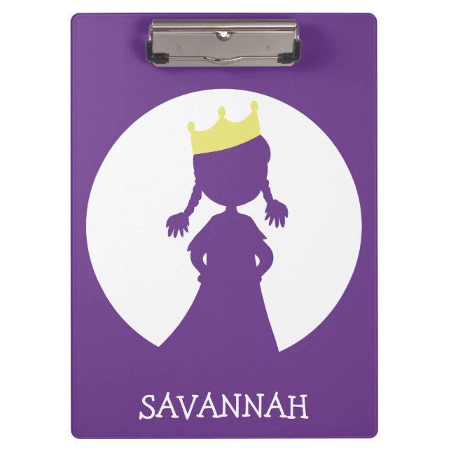 Purple Personalised Princess Silhouette Fairy Tale Clipboard (Front)