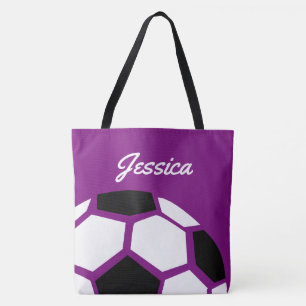 Purple Personalised Trendy Stylish Soccer Ball Tote Bag