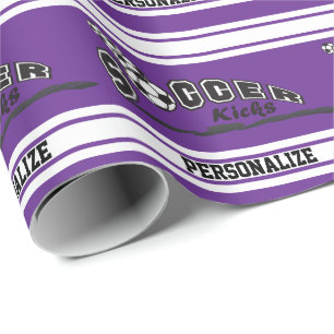 Purple Personalize Soccer Wrapping Paper
