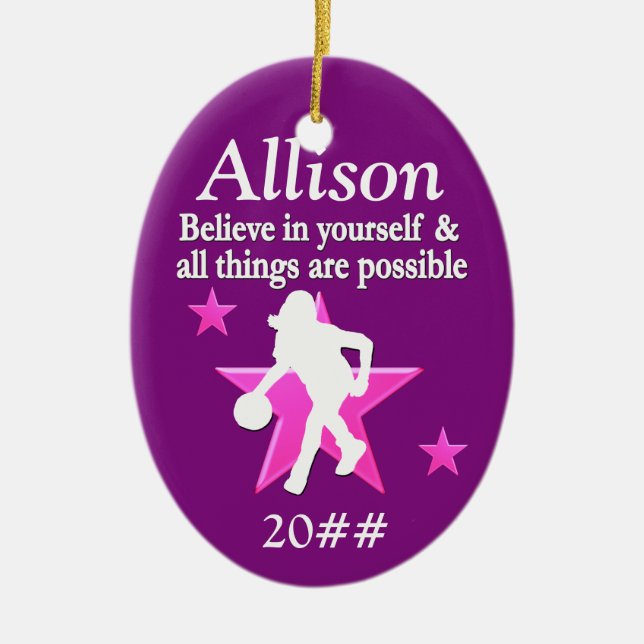 PURPLE PERSONALIZED BASKETBALL HOLIDAY ORNAMENT (Front)