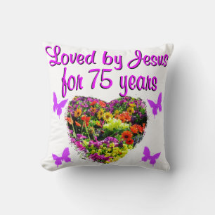 PURPLE PERSONALIZED FLORAL 75TH BIRTHDAY DESIGN CUSHION