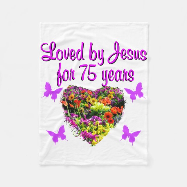 PURPLE PERSONALIZED FLORAL 75TH BIRTHDAY DESIGN FLEECE BLANKET (Front)