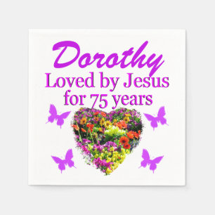 PURPLE PERSONALIZED FLORAL 75TH BIRTHDAY NAPKINS