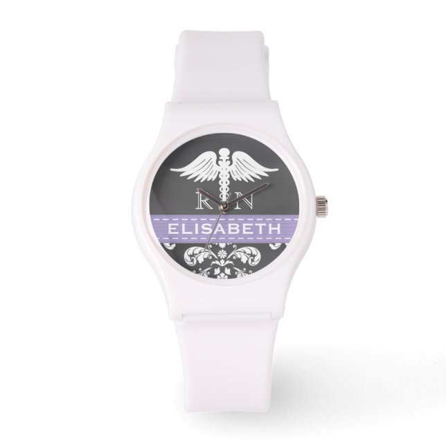 PURPLE PERSONALIZED NURSE RN CADUCEUS CHALKBOARD WATCH (Front)