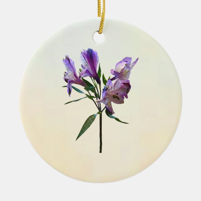 Purple Peruvian Lily Ceramic Tree Decoration (Front)