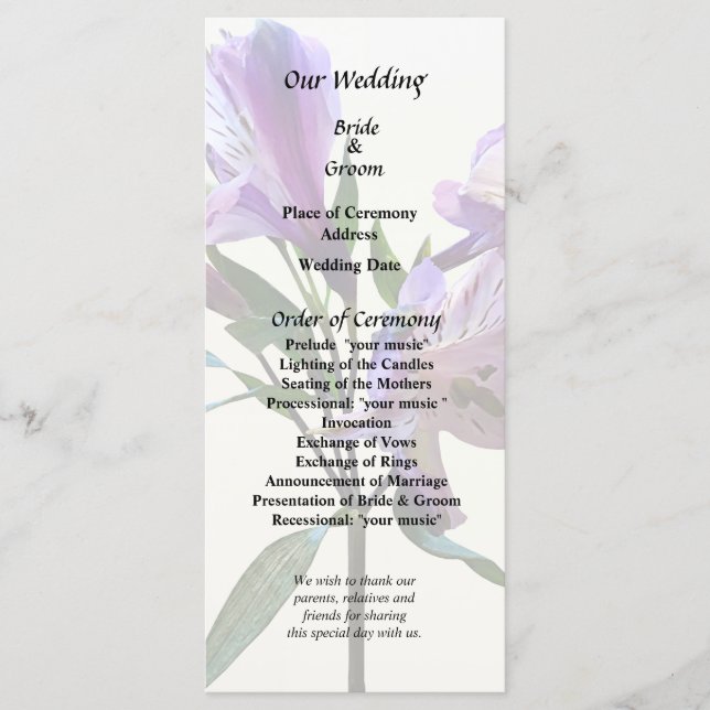 Purple Peruvian Lily Programme (Front)