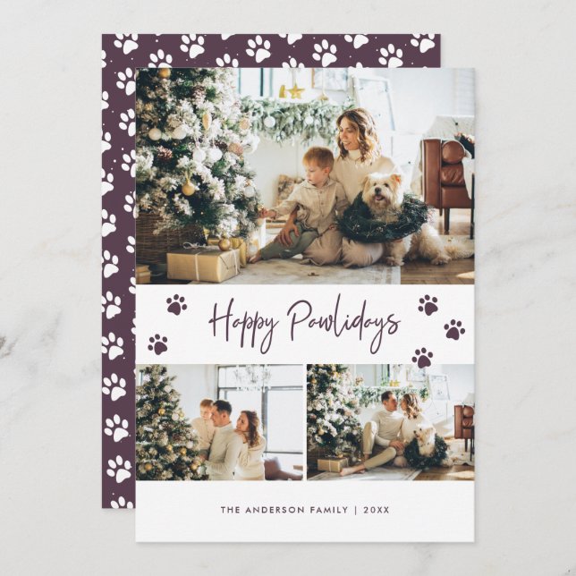 Purple Pet Owner Photo Happy Pawlidays Card (Front/Back)