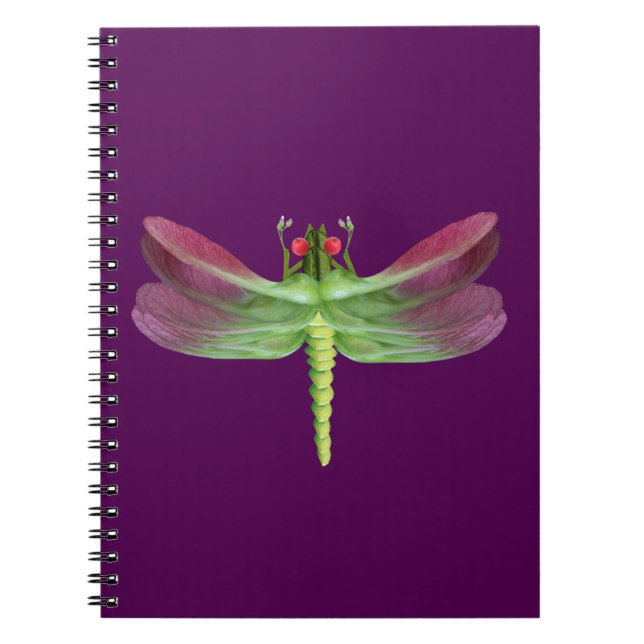 Purple Petal Botanical Dragonfly Graphic Notebook (Front)