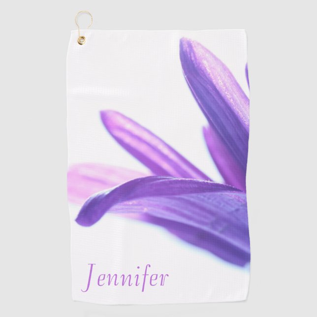 Purple Petals Personalised Golf Towel (Front)