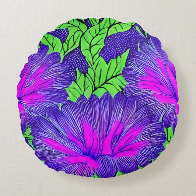 Purple Petals Round Pillow (Front)