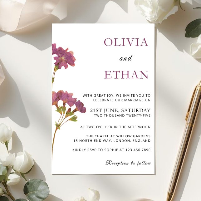 Purple Petunia Floral Wedding Invitation (Creator Uploaded)