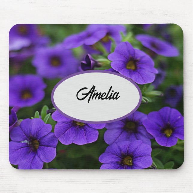 Purple Petunia Flowers With Name  Mouse Pad (Front)