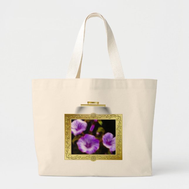 Purple Petunias in Lighted Frame Large Tote Bag (Front)