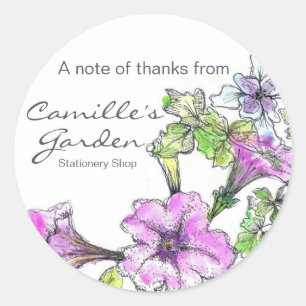 Purple Petunias Watercolor Flowers Thank You Classic Round Sticker