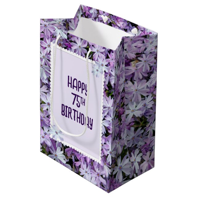 Purple Phlox For 75th Birthday Medium Gift Bag (Front Angled)