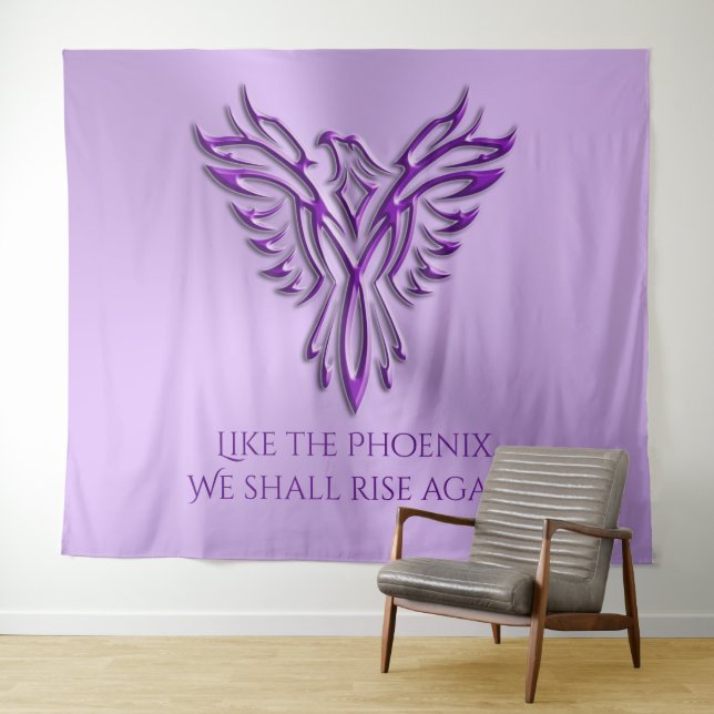 Purple phoenix, uplifting inspiration on lilac tapestry (In Situ (Horizontal))