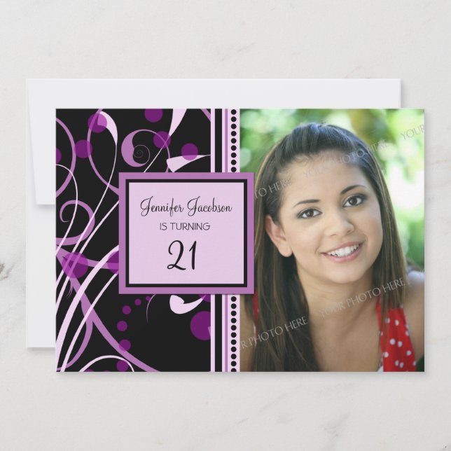Purple Photo 21st Birthday Party Invitations (Front)