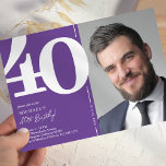 Purple Photo 40th Birthday Party Invitation<br><div class="desc">Create lasting memories at your 40th birthday bash with these trendy purple birthday party invitations! Featuring a large bold serif font showcasing the number '40', a photo of the birthday boy / girl, and a modern template that is easy to personalise, these invitations will capture the spirit of the occasion....</div>