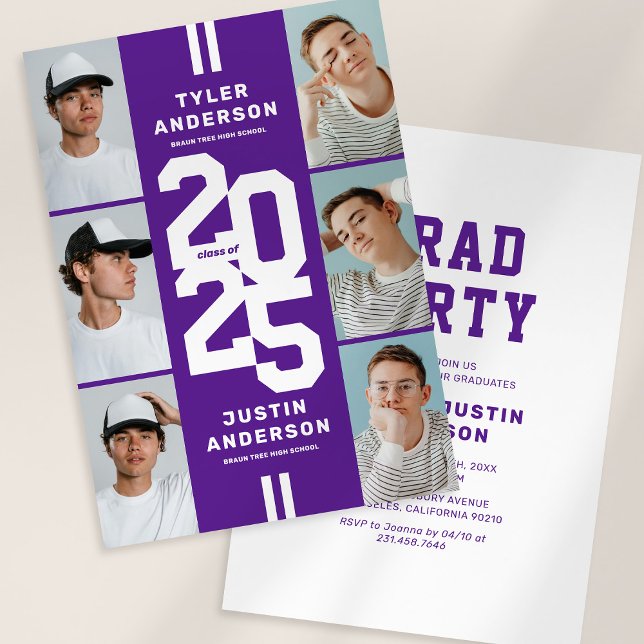 Purple Photo Collage Joint Graduation Party Invitation (Creator Uploaded)