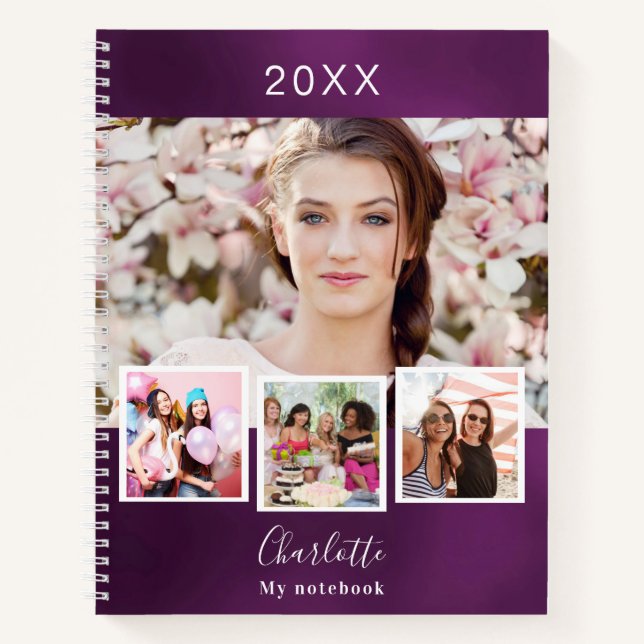 Purple photo collage name notebook (Front)