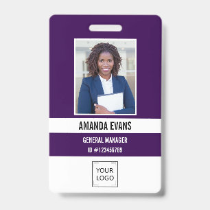 PURPLE   Photo Employee Logo or QR CODE Security ID Badge