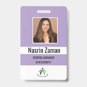 Purple   Photo Employee Logo or QR CODE Security ID Badge