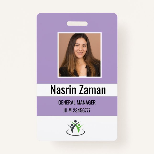 Purple | Photo Employee Logo or QR CODE Security ID Badge (Front)