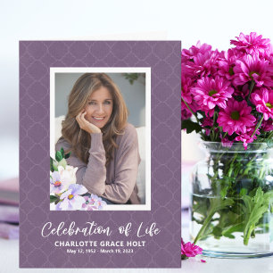 Purple Photo Flowers Memorial Program Programme