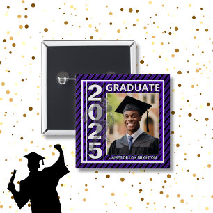 Purple Photo Football Graduation Button