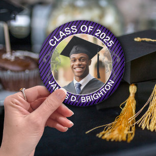 Purple Photo Football Graduation Magnet