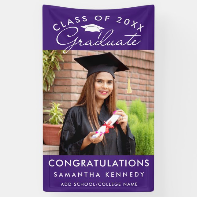 Purple Photo Graduation 2026 Congratulations Banner (Vertical)