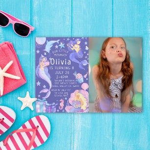 Purple Photo Our Little Mermaid All Ages Birthday  Invitation